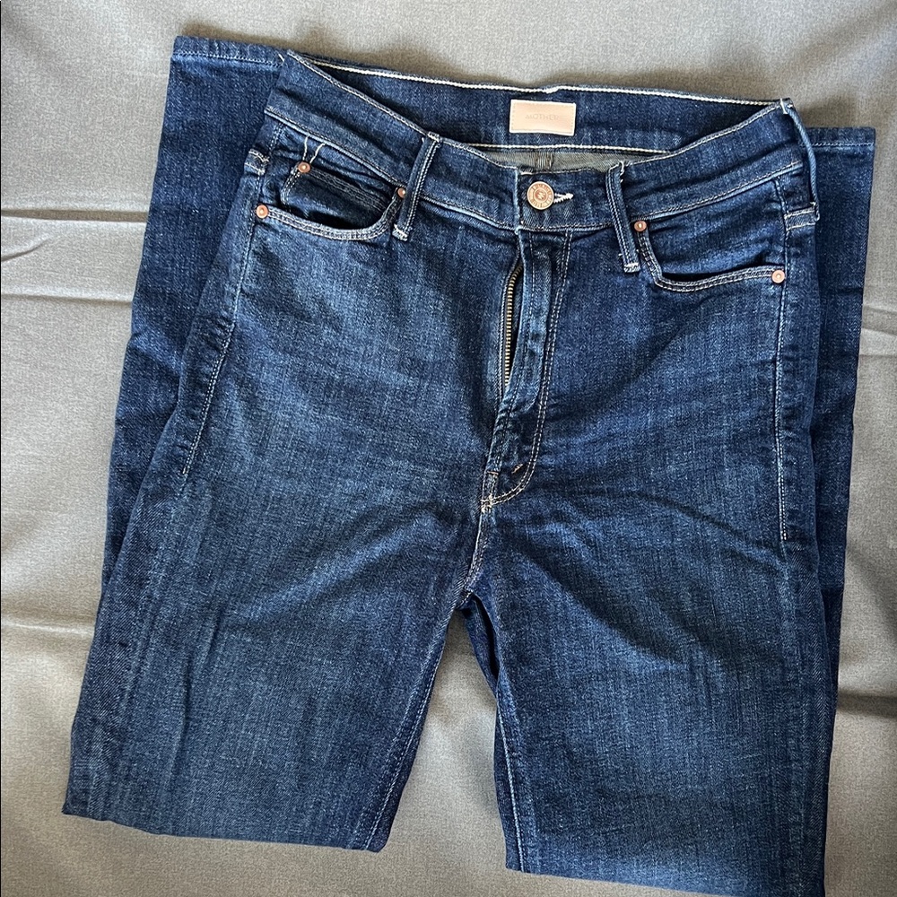 MOTHER Slim Straight Jeans in Deep Blue Denim